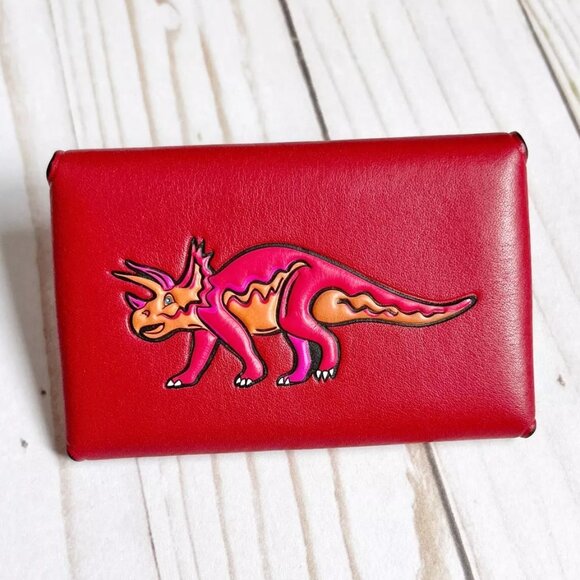 Coach Handbags - COACH Leather Triceratops Dinosaur Turnlock Card Case - Red - 56408G